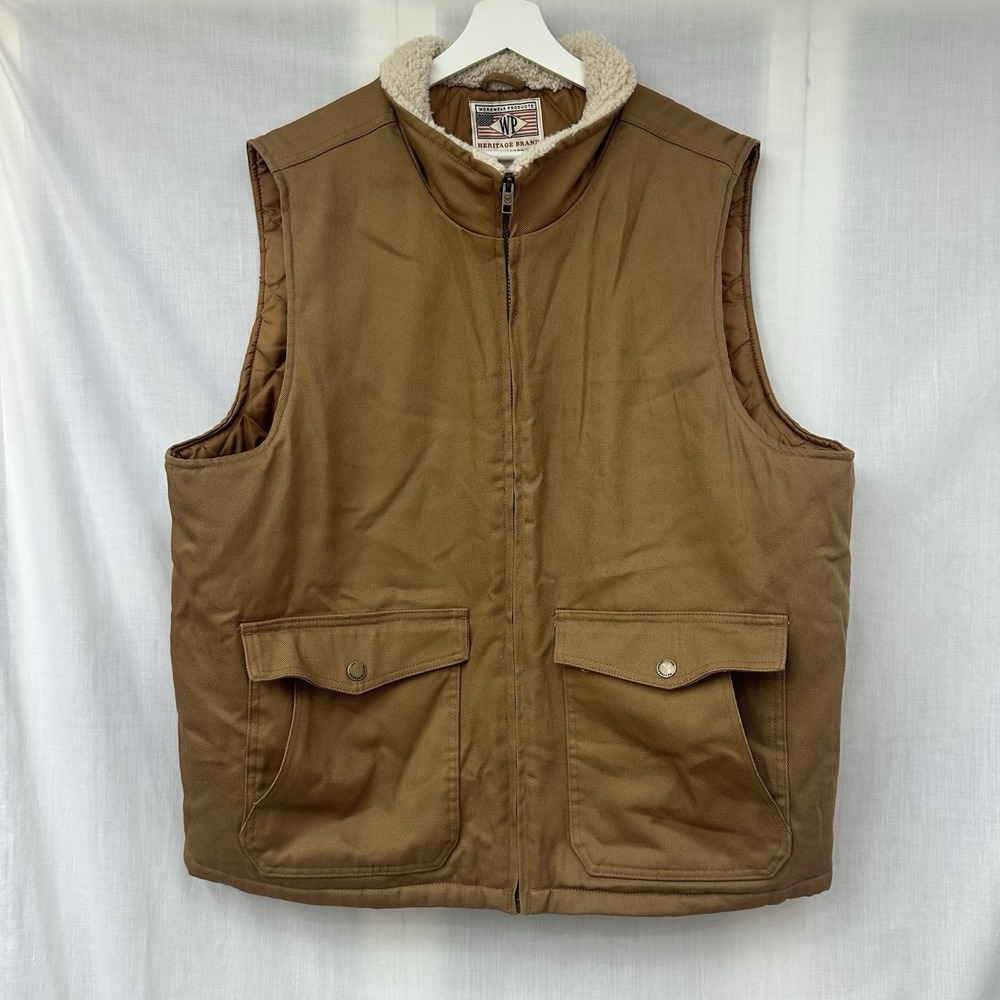WP WEATHERPROOF Men's XXL 2XL Sherpa Collar Full-Zip Workwear Vest Vintage Tan